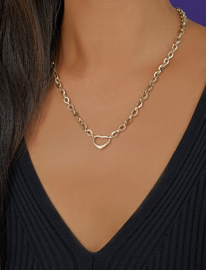 14K Heart Lock Charm Necklace, view 3