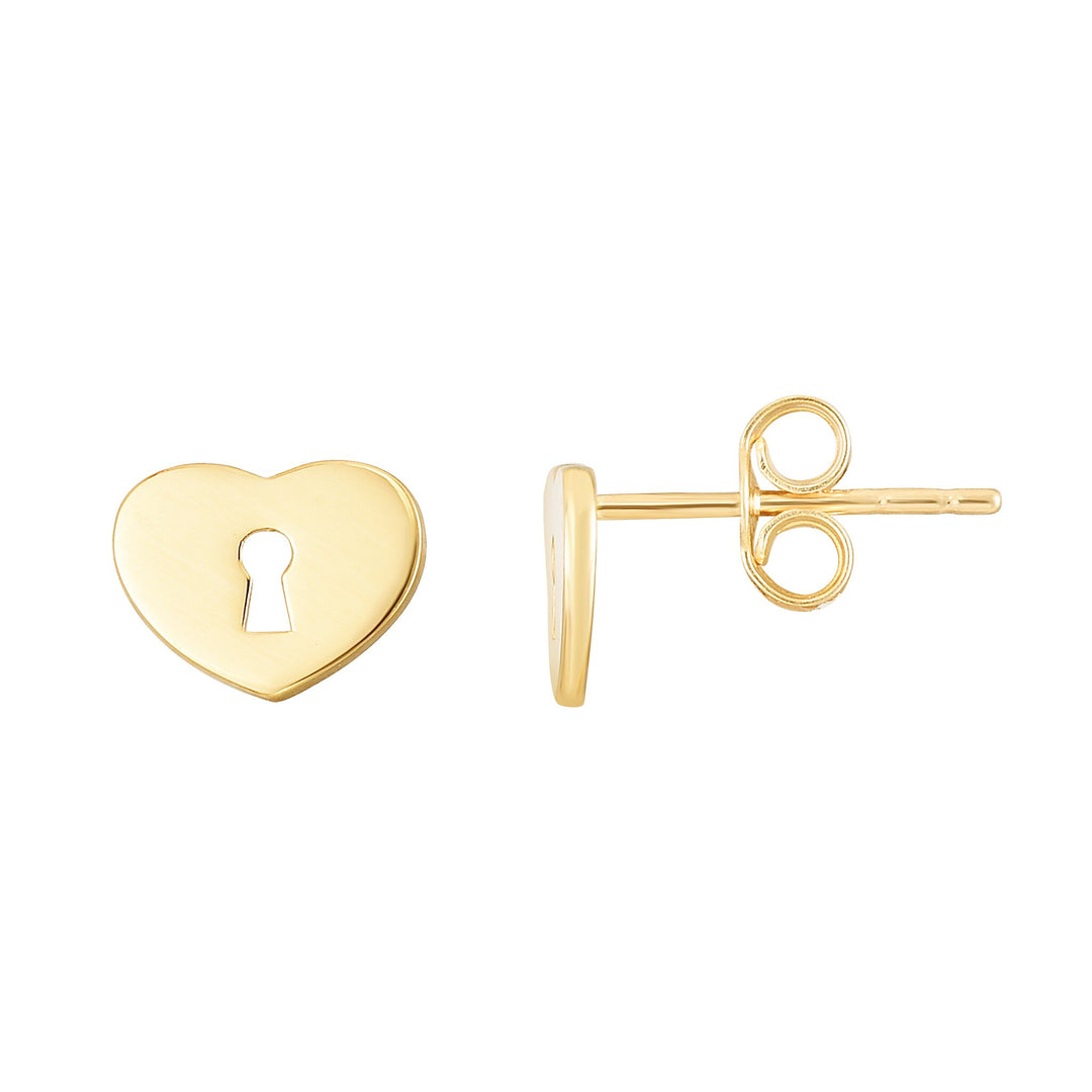14K Heart Padlock Studs, front view