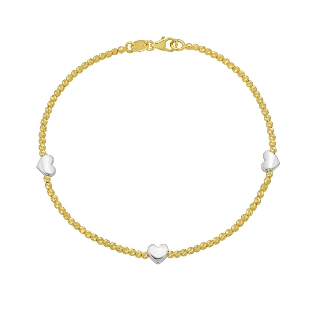 14K Heart Station Bead Bracelet, front view