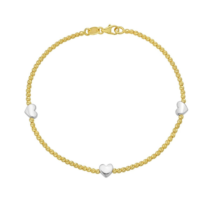 14K Heart Station Bead Bracelet, front view