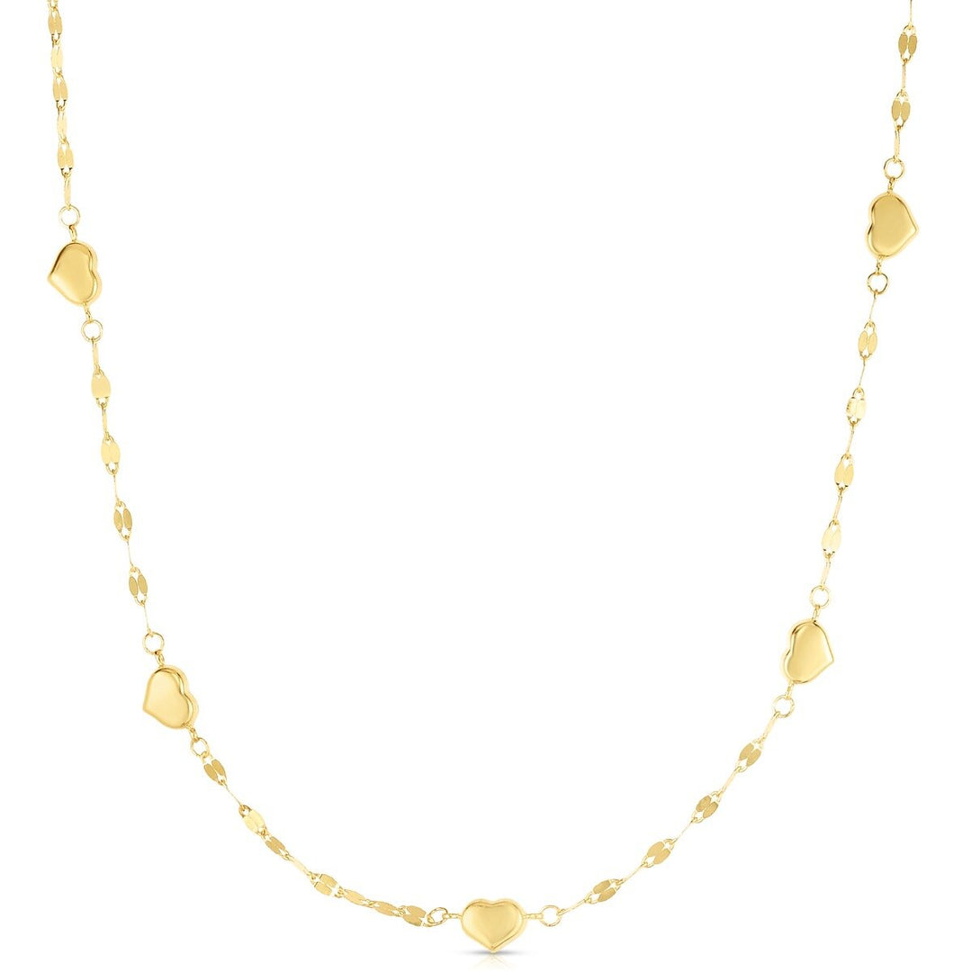 14K Heart Station Necklace, front view