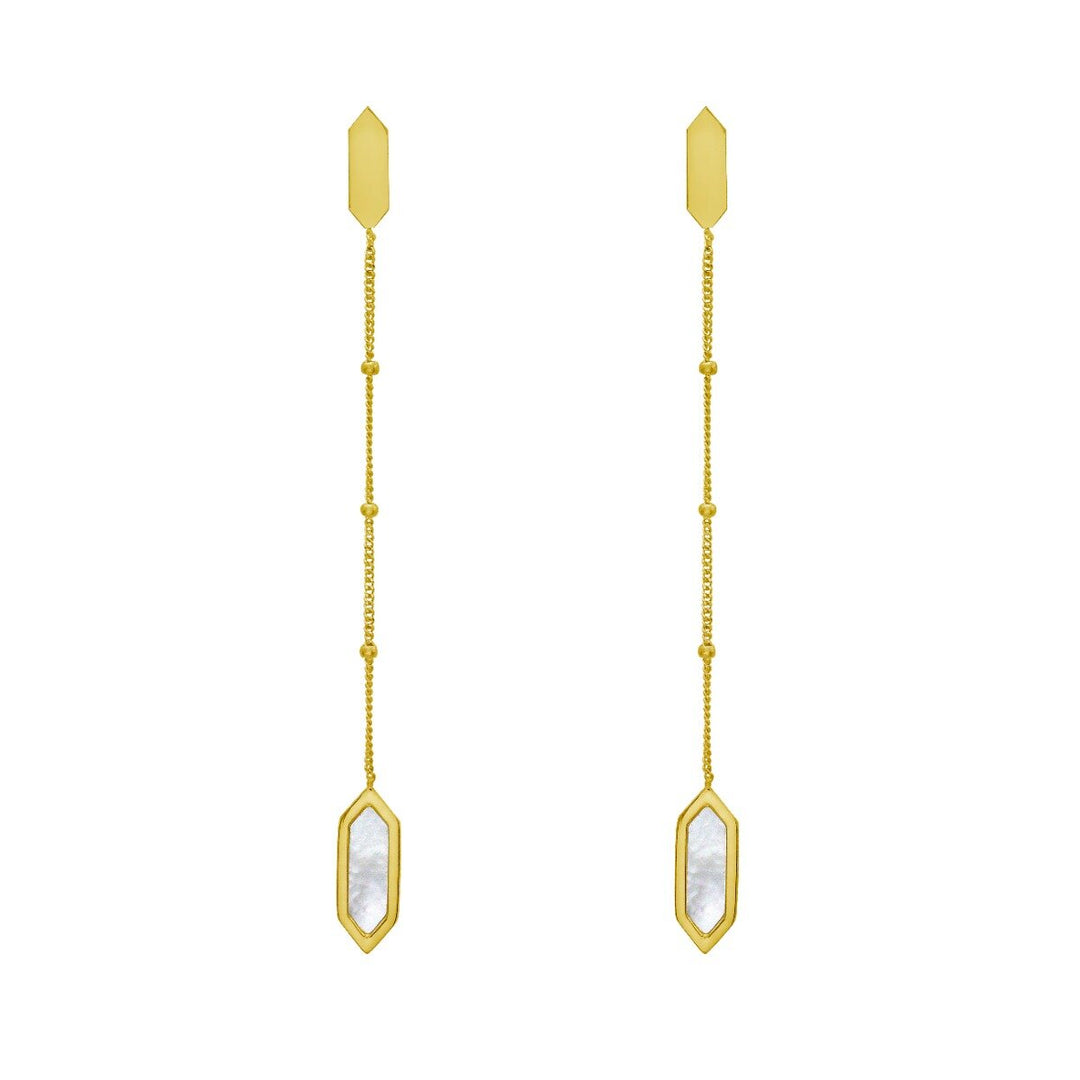 14K Hexagon Mother of Pearl Drop Earrings, view 3