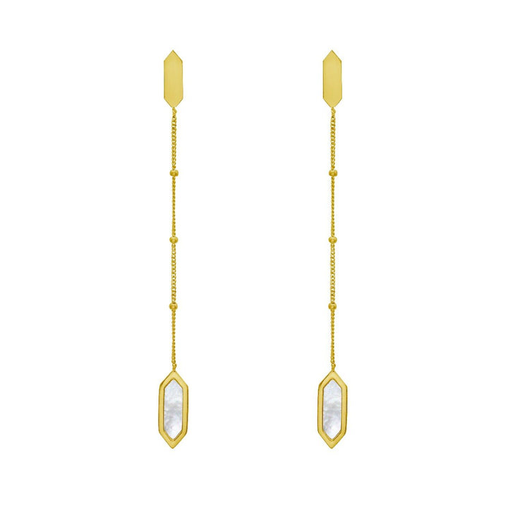 14K Hexagon Mother of Pearl Drop Earrings, view 3