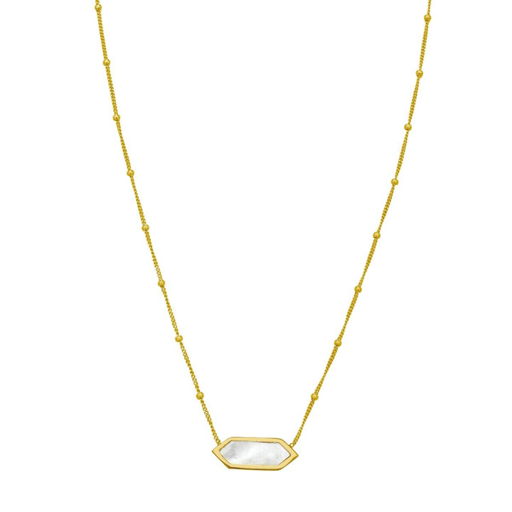 14K Hexagon Mother of Pearl Necklace, front view
