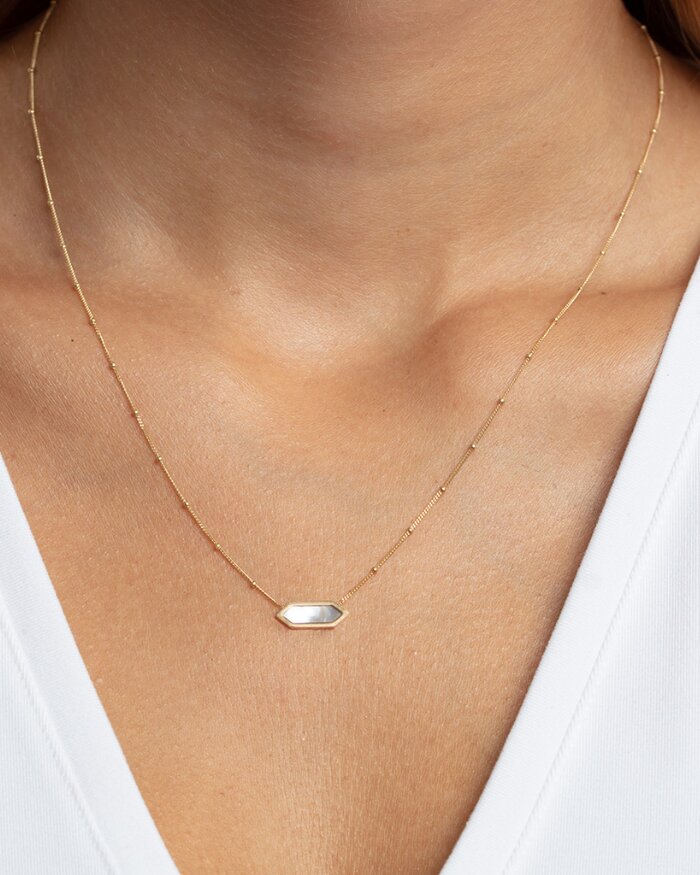 14K Hexagon Mother of Pearl Necklace, view 2