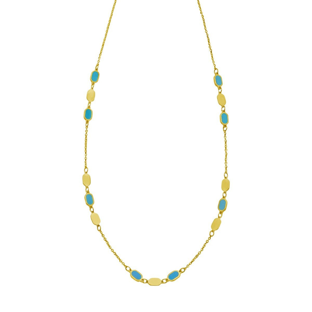 14K Hexagon Turquoise Inlay Links Necklace, front view