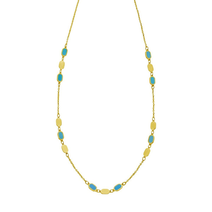 14K Hexagon Turquoise Inlay Links Necklace, front view