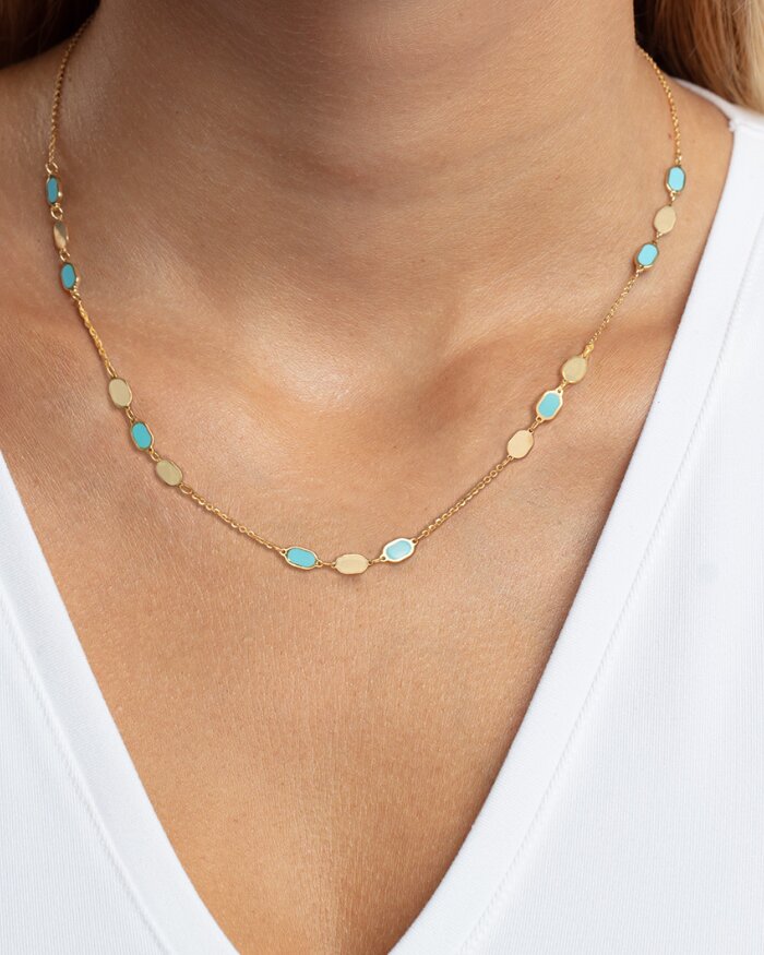 14K Hexagon Turquoise Inlay Links Necklace, view 2