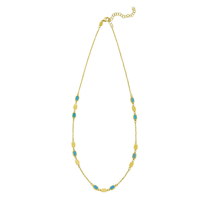 14K Hexagon Turquoise Inlay Links Necklace, view 3
