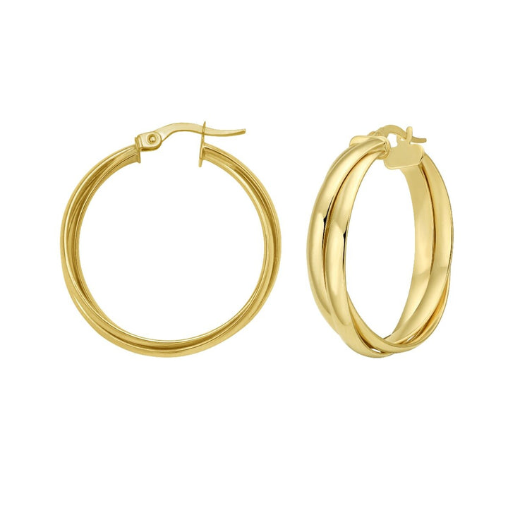 14K Interlocking Large Trinity Hoops, front view