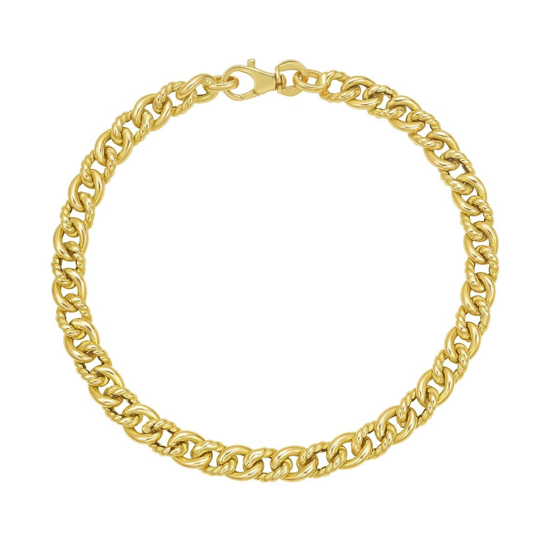 14K Italian Cable & Shiny Curb Link Bracelet, front view