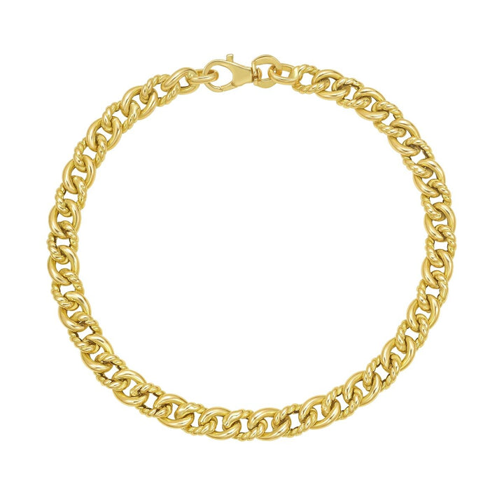 14K Italian Cable &amp; Shiny Curb Link Bracelet, front view