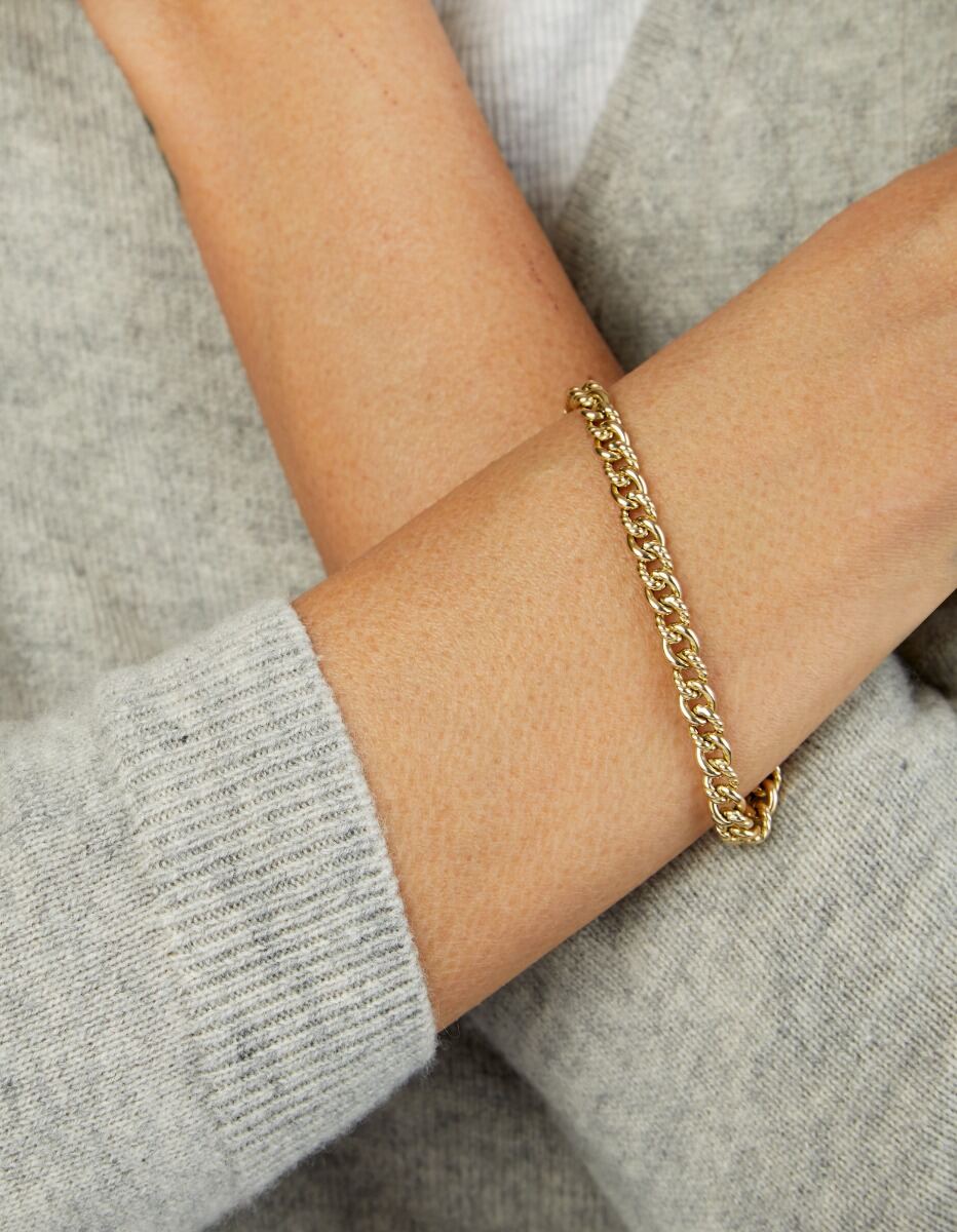 14K Italian Cable &amp; Shiny Curb Link Bracelet, view 3