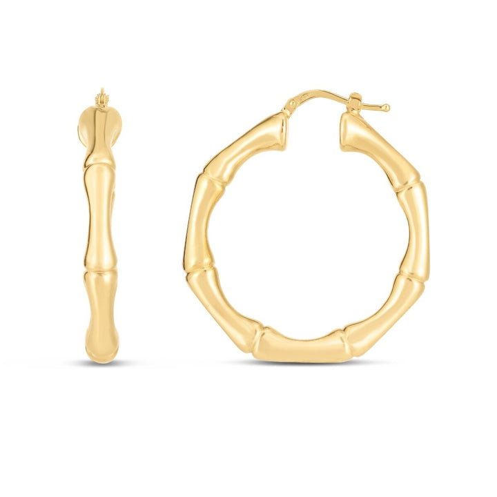 14K Large 38mm Bamboo Hoops, front view