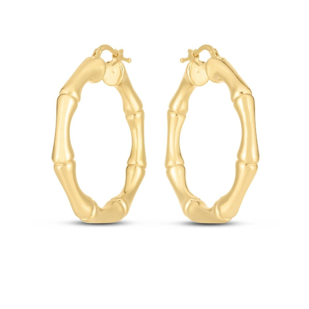14K Large 38mm Bamboo Hoops, view 2
