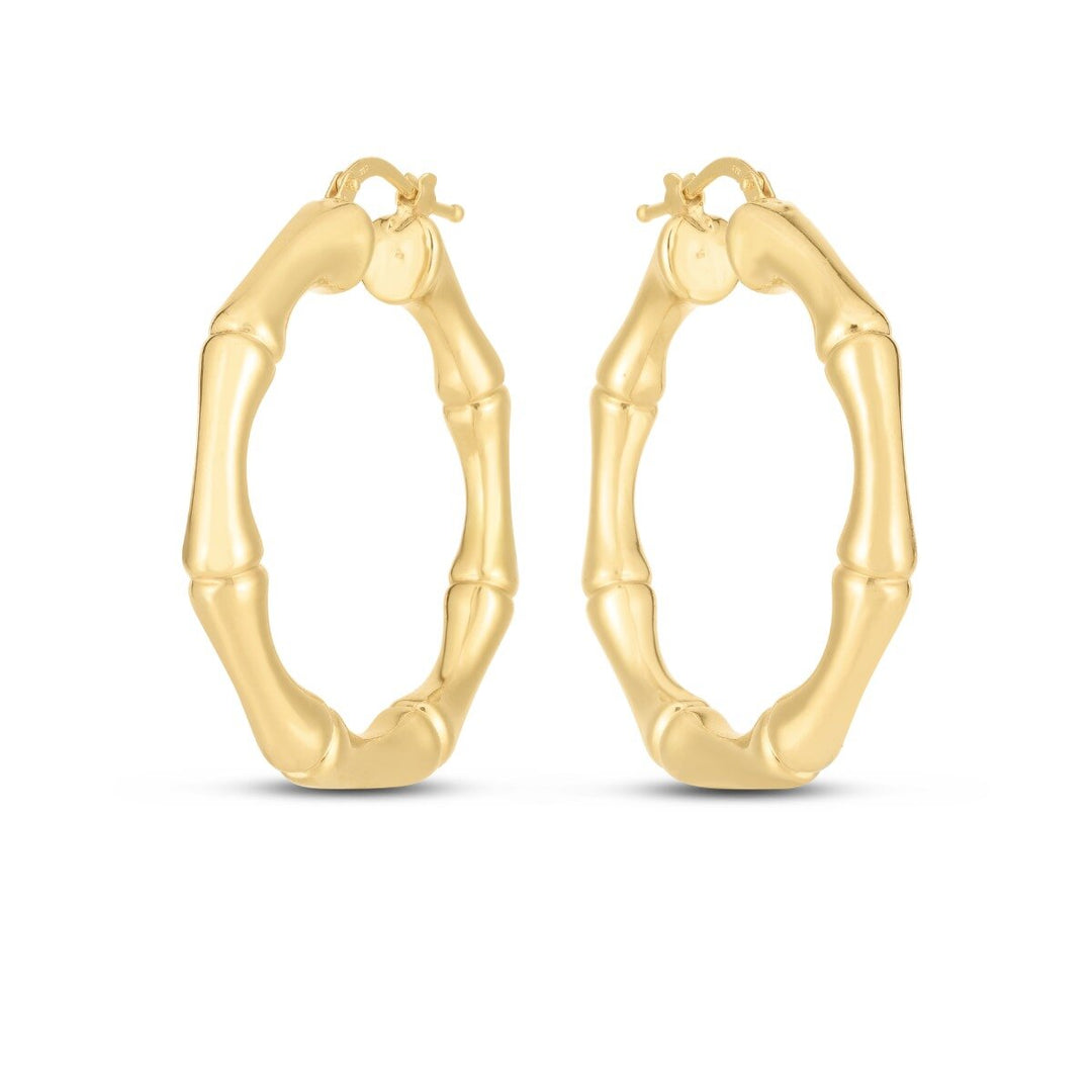 14K Large 38mm Bamboo Hoops, view 2
