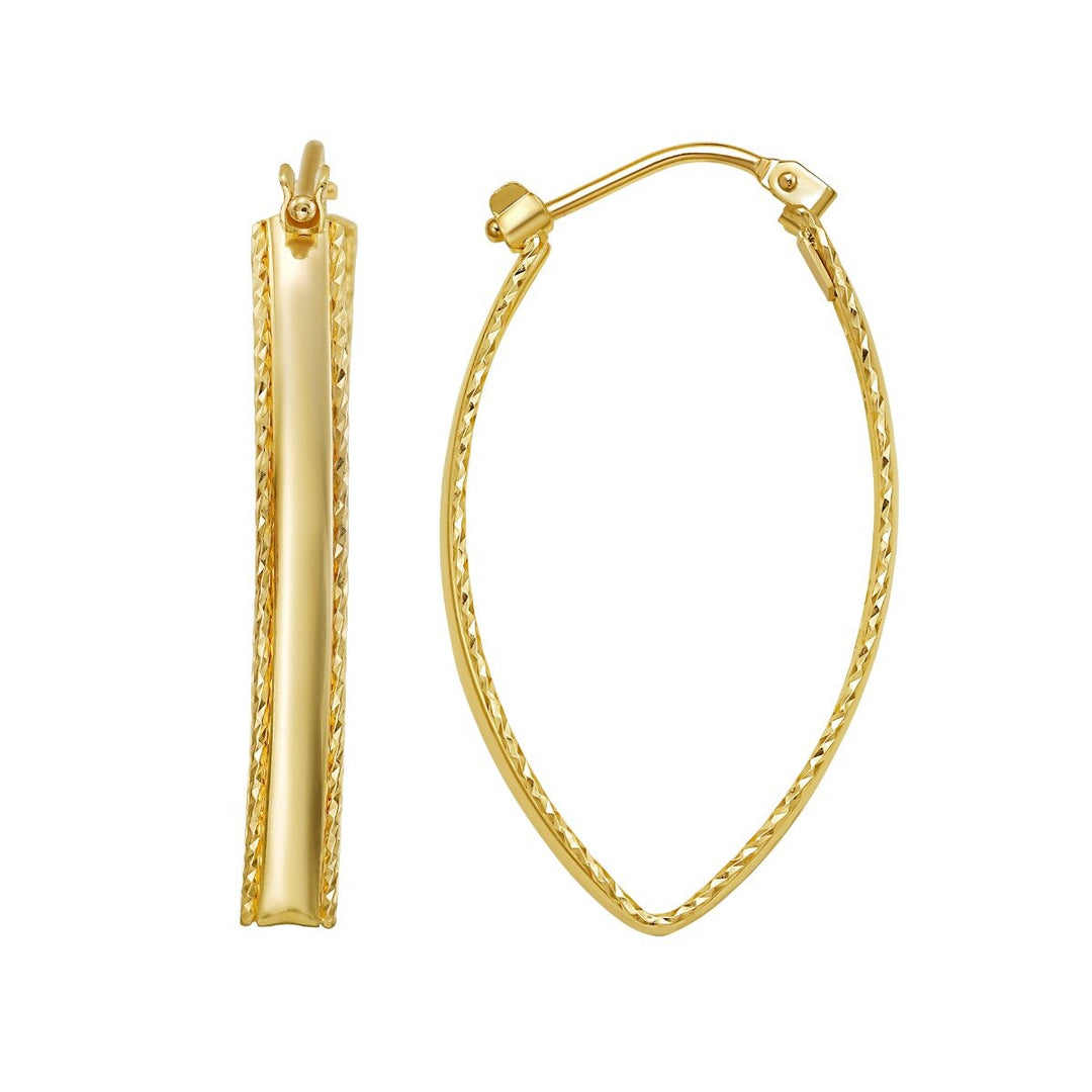 14K Large Diamond Cut Marquise Hoop Earrings, front view