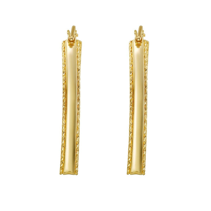 14K Large Diamond Cut Marquise Hoop Earrings, view 3