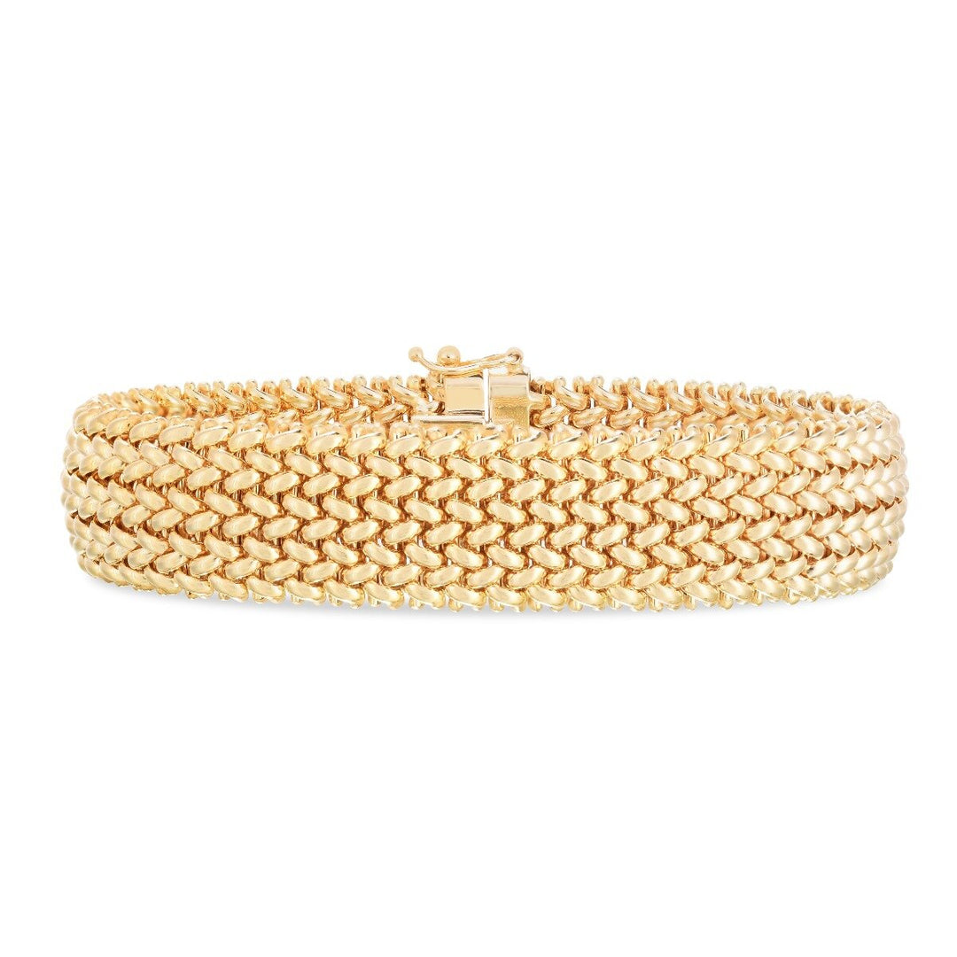 14K Large Mesh Rice Bracelet, front view