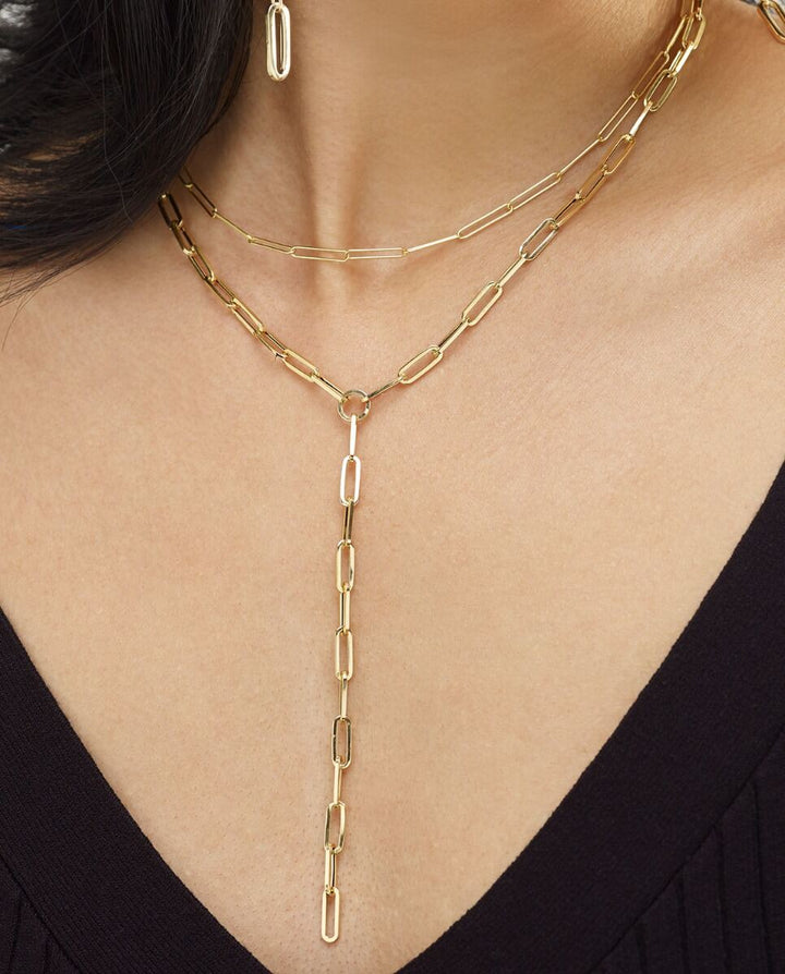 14K Lariat Paperclip Y-Necklace, view 2