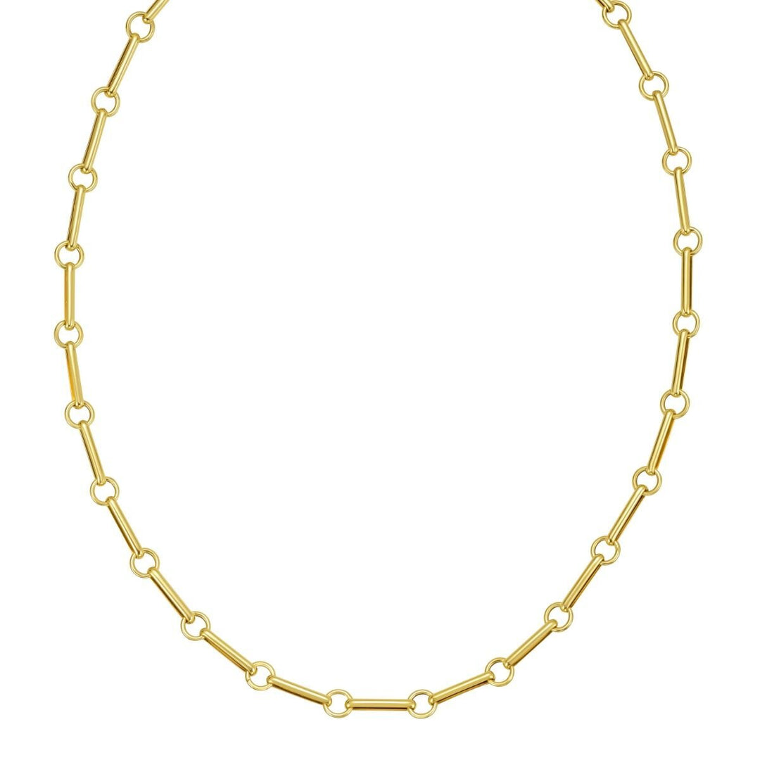 14K Long Bar Link Necklace, front view