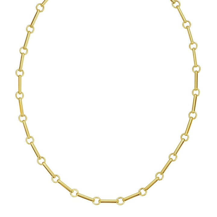 14K Long Bar Link Necklace, front view