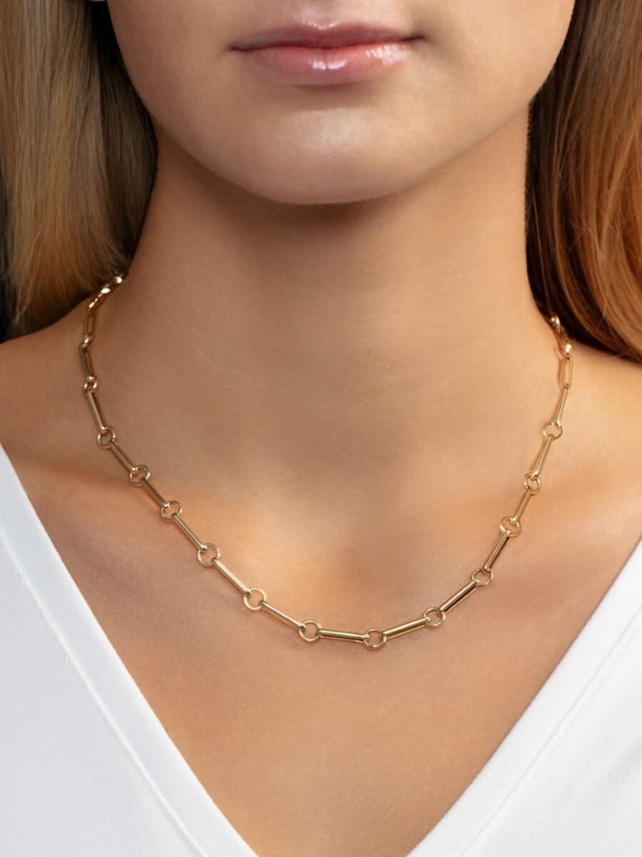 14K Long Bar Link Necklace, view 3