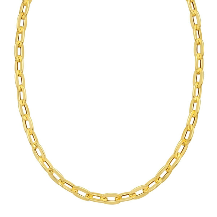 14K Long Mirror Rolo Link Chain, front view