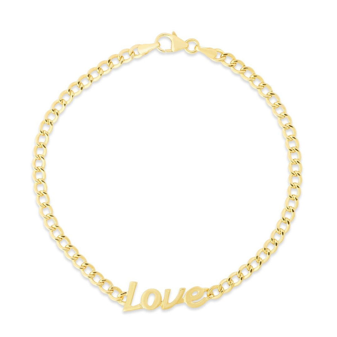 14K Love Curb Bracelet, front view