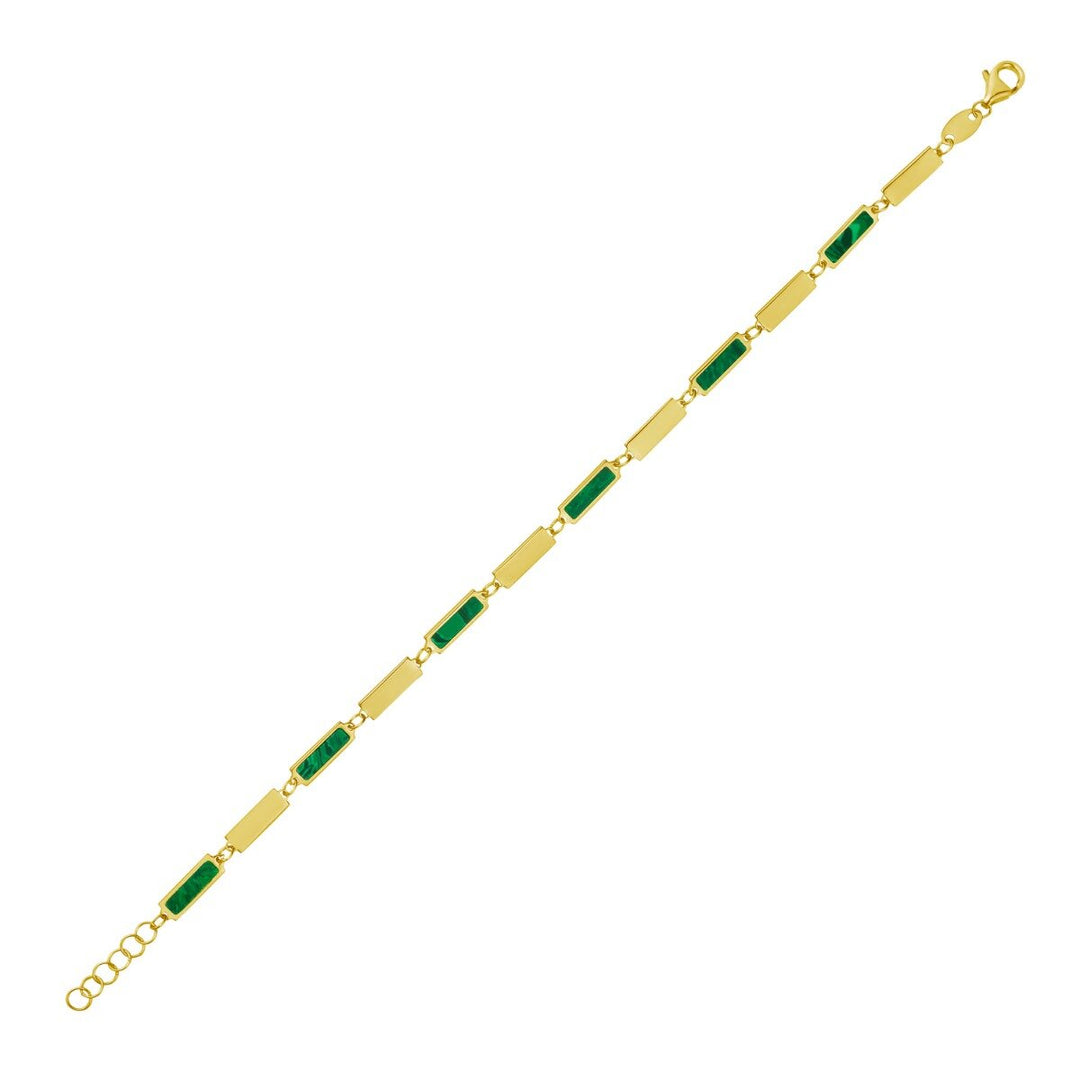 14K Malachite Rectangle Links Bracelet, view 2