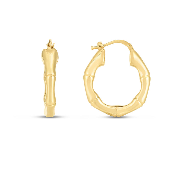 14K Medium 25mm Bamboo Hoops, front view