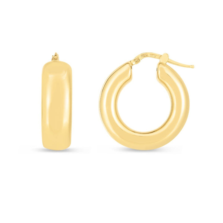 14K Medium Puffy Hoops, front view