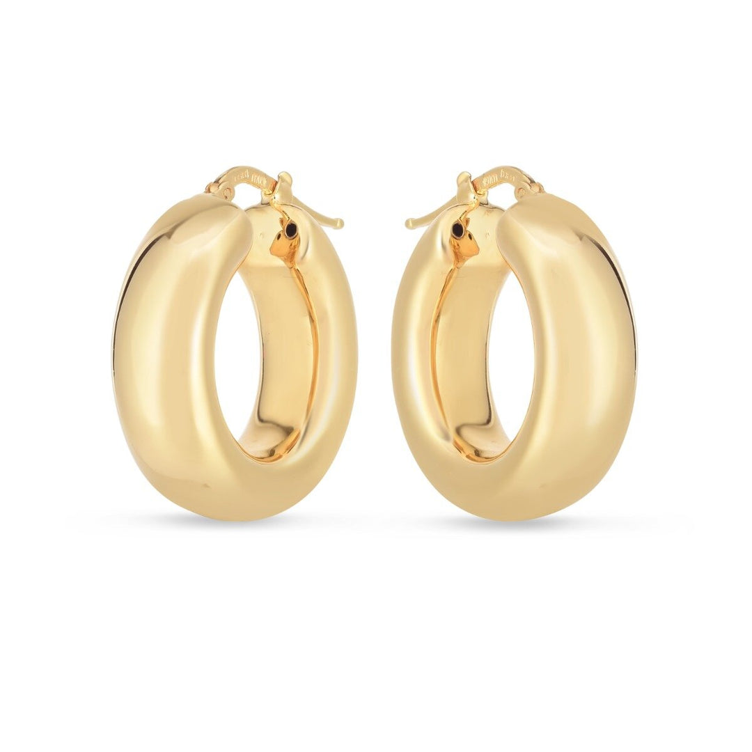 14K Medium Puffy Hoops, view 2