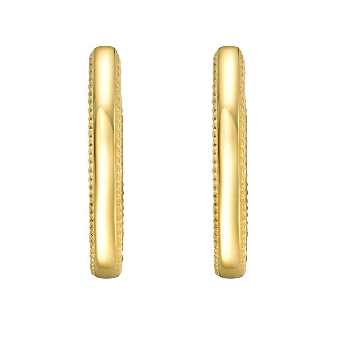 14K Mini Beaded Oval Huggie Earrings, view 3