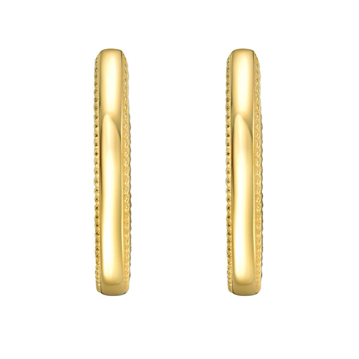 14K Mini Beaded Oval Huggie Earrings, view 3