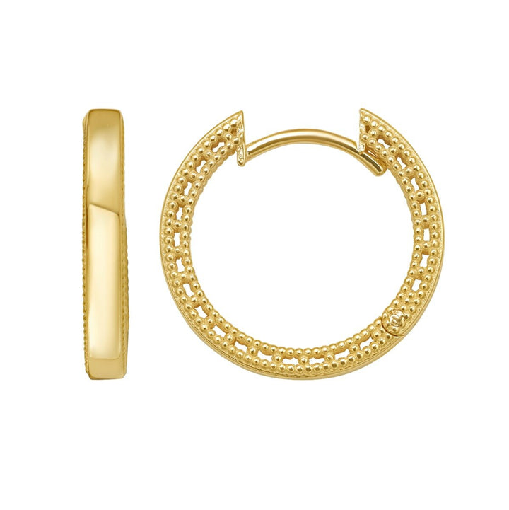 14K Mini Beaded Round Huggie Earrings, front view