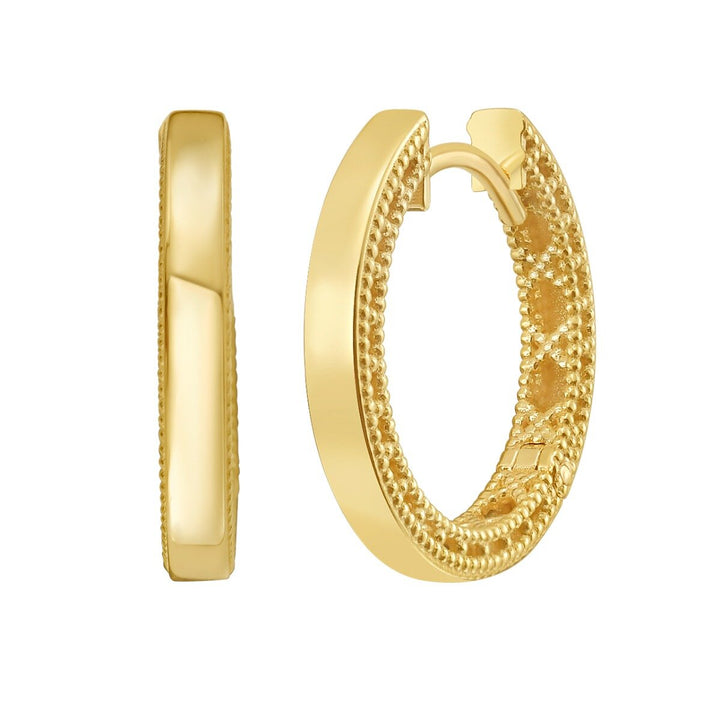14K Mini Beaded Round Huggie Earrings, view 2
