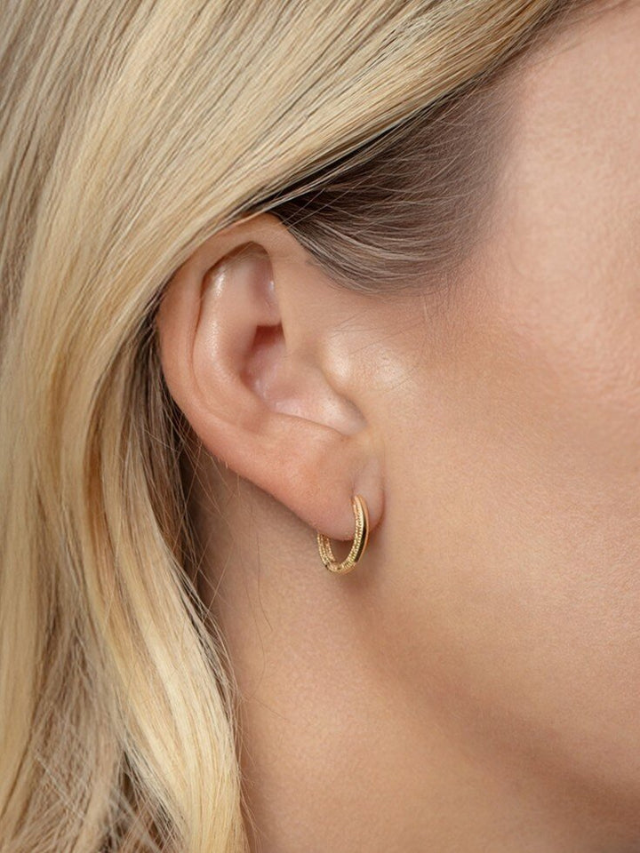 14K Mini Beaded Round Huggie Earrings, view 4
