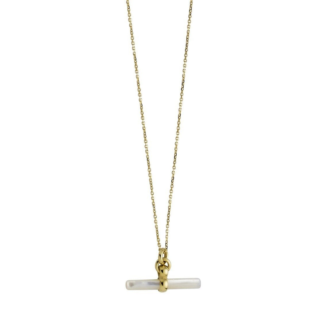 14K Mother of Pearl T-Bar Necklace, front view