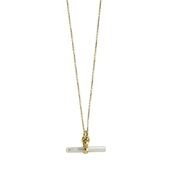 14K Mother of Pearl T-Bar Necklace, front view