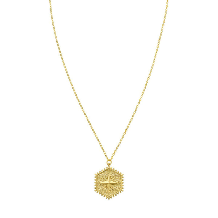 14K North Star Hexagon Necklace, front view
