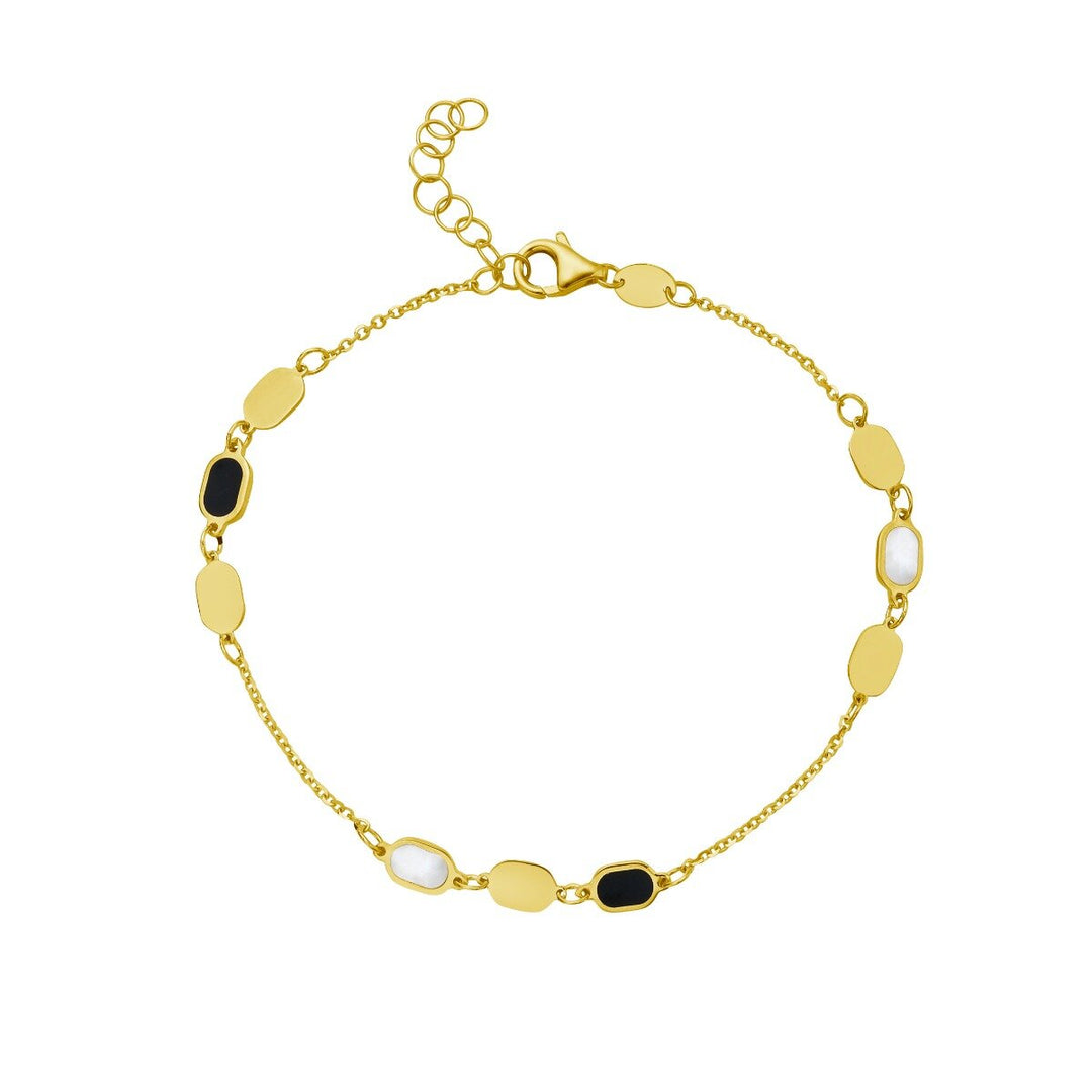 14K Onyx & MOP Inlay Links Bracelet, front view