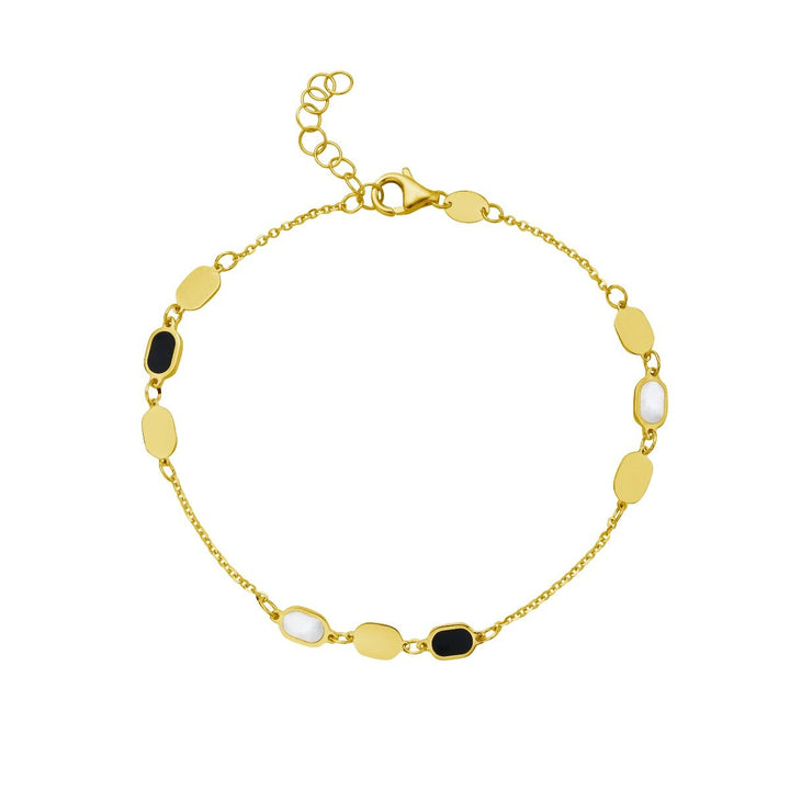 14K Onyx &amp; MOP Inlay Links Bracelet, front view