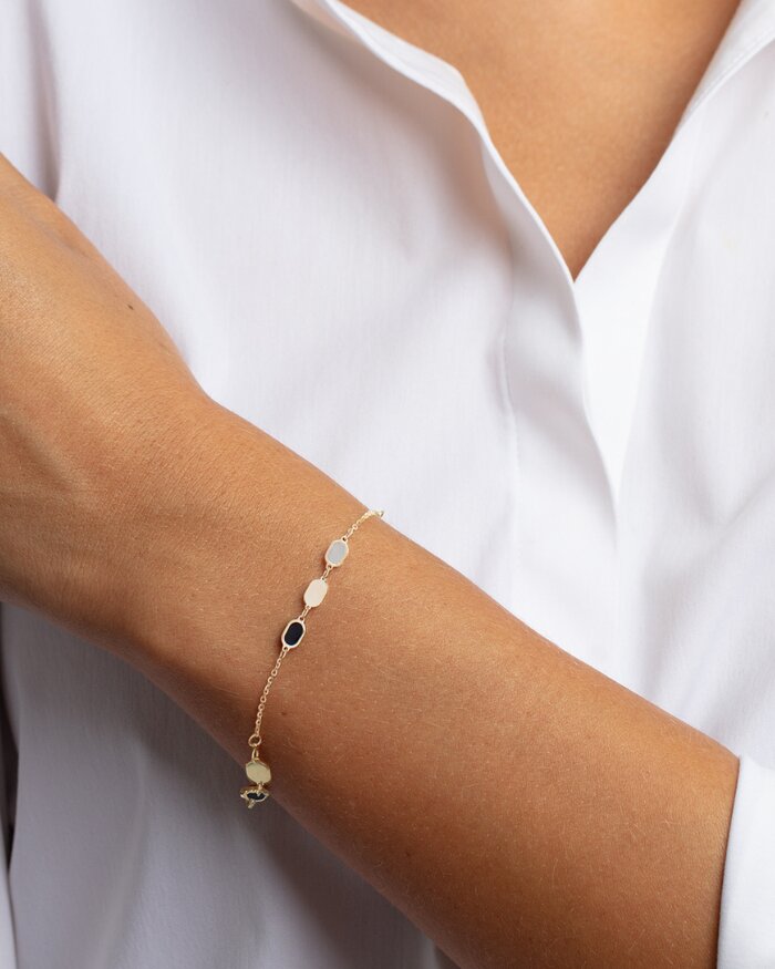14K Onyx &amp; MOP Inlay Links Bracelet, view 2