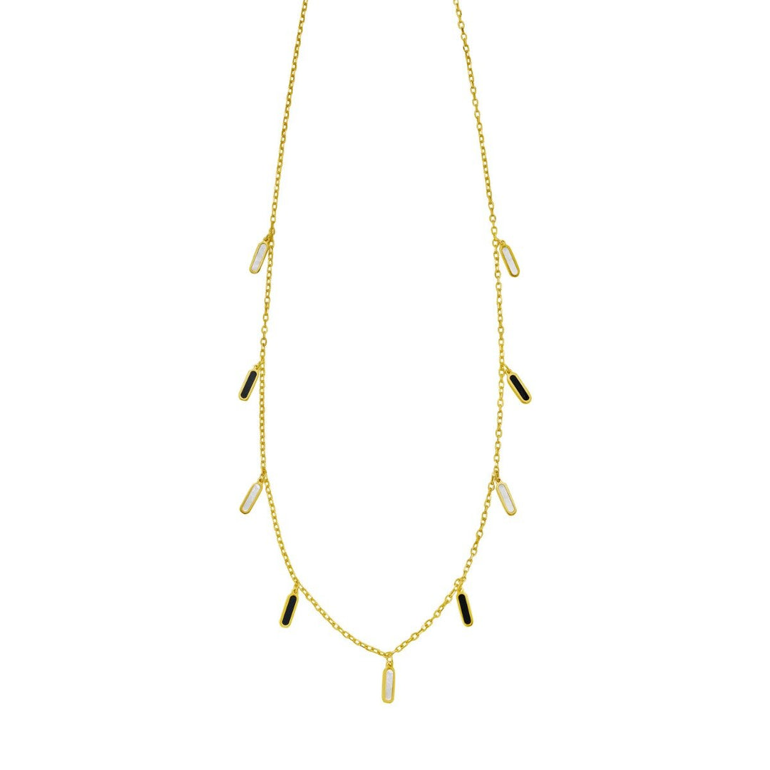 14K Onyx & MOP Inlay Station Necklace, front view