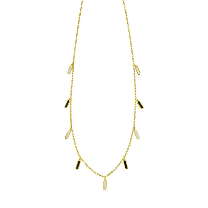 14K Onyx &amp; MOP Inlay Station Necklace, front view