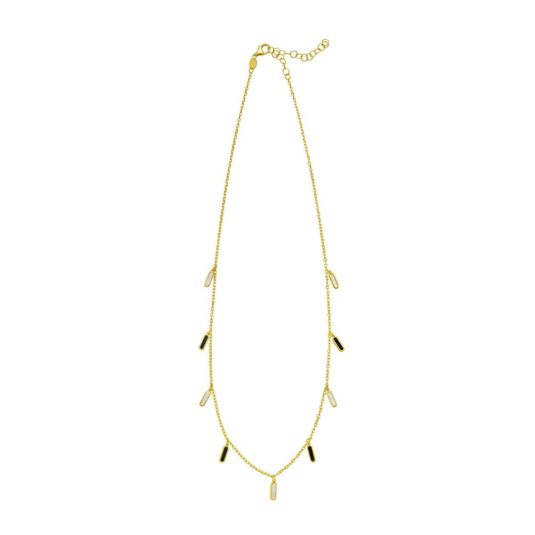 14K Onyx &amp; MOP Inlay Station Necklace, view 3