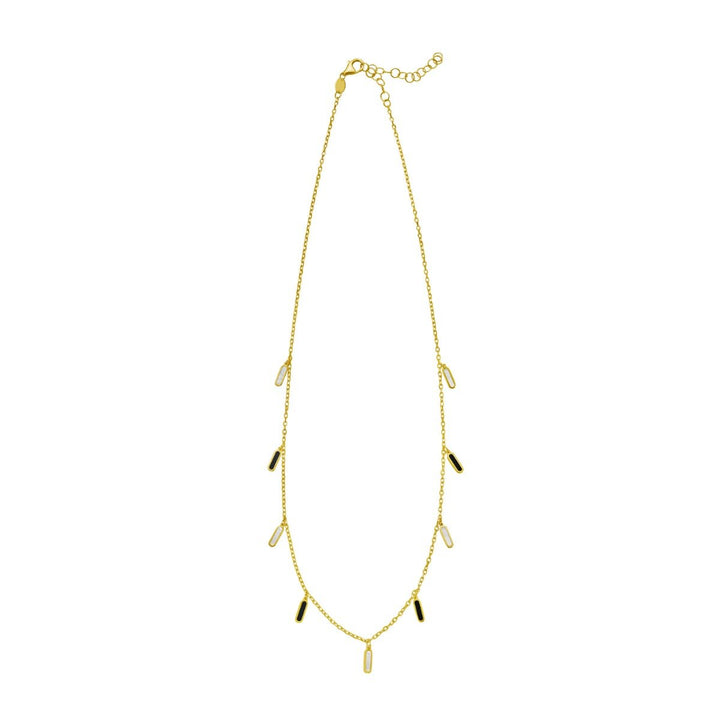 14K Onyx &amp; MOP Inlay Station Necklace, view 3