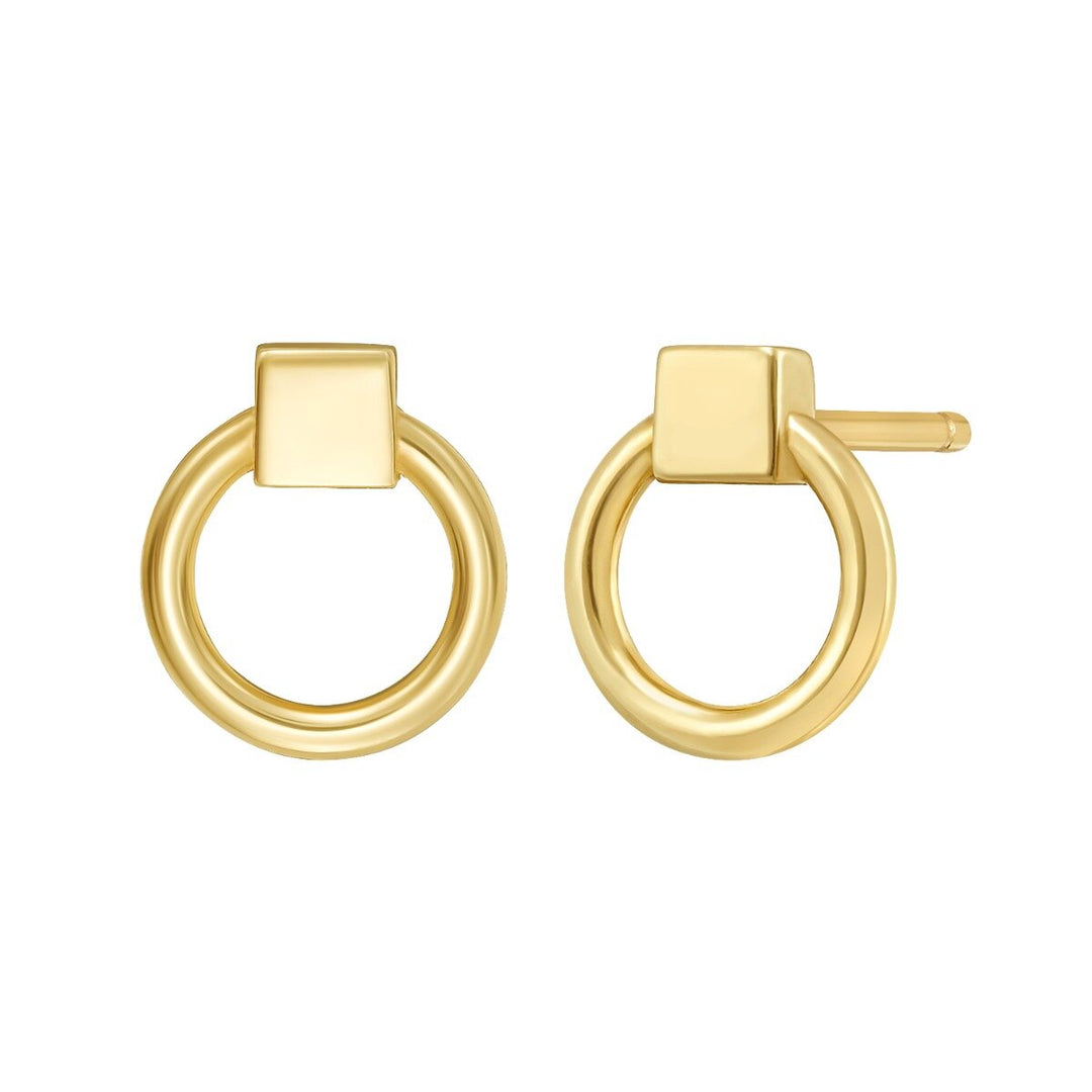 14K Open Circle Stud Earrings, front view