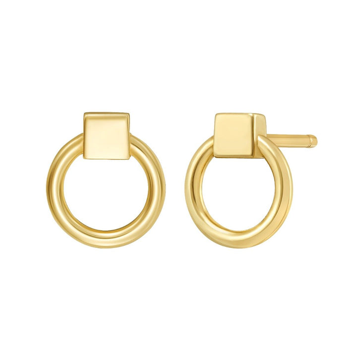 14K Open Circle Stud Earrings, front view